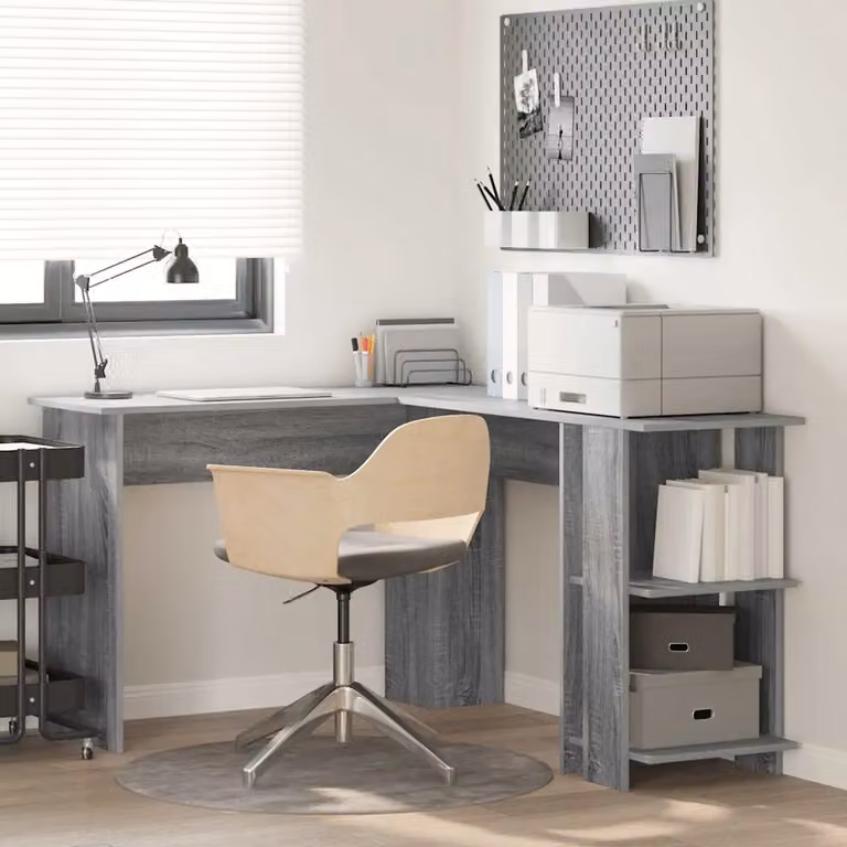 Scrivania ad angolo moderna vidaXL in MDF grigio per ufficio in casa L: 140,0 cm, P: 113,5 cm, H: 75,0 cm