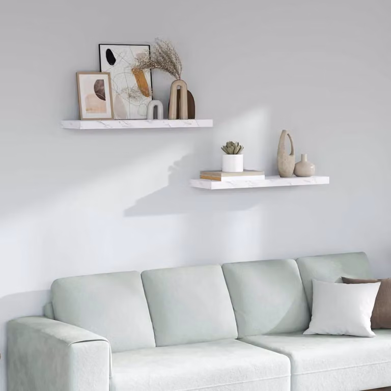 Set di 2 scaffali da parete vidaXL in marmo bianco L 80 cm x P 23,5 cm x H 3,8 cm
