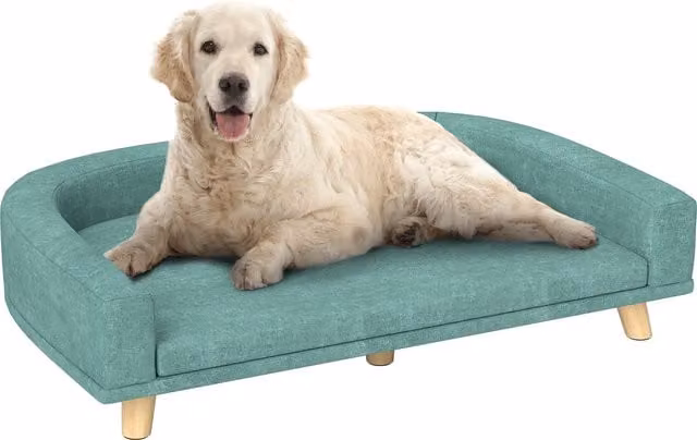 Divano per cani di taglia grande PawHut con gambe rialzate e cuscino sfoderabile, Verde, L 98 x P 67 x H 25 cm