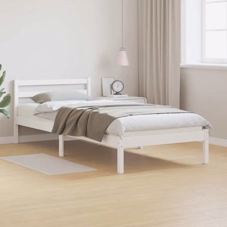 Struttura del letto con testiera vidaXL in legno di pino bianco, stile moderno, L: 105,5 cm, P: 215,5 cm, H: 69,5 cm