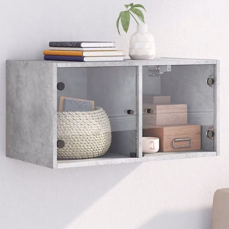 Mobile a muro vidaXL con ante in vetro, colore grigio cemento, L 68,5 x P 37 x H 35 cm