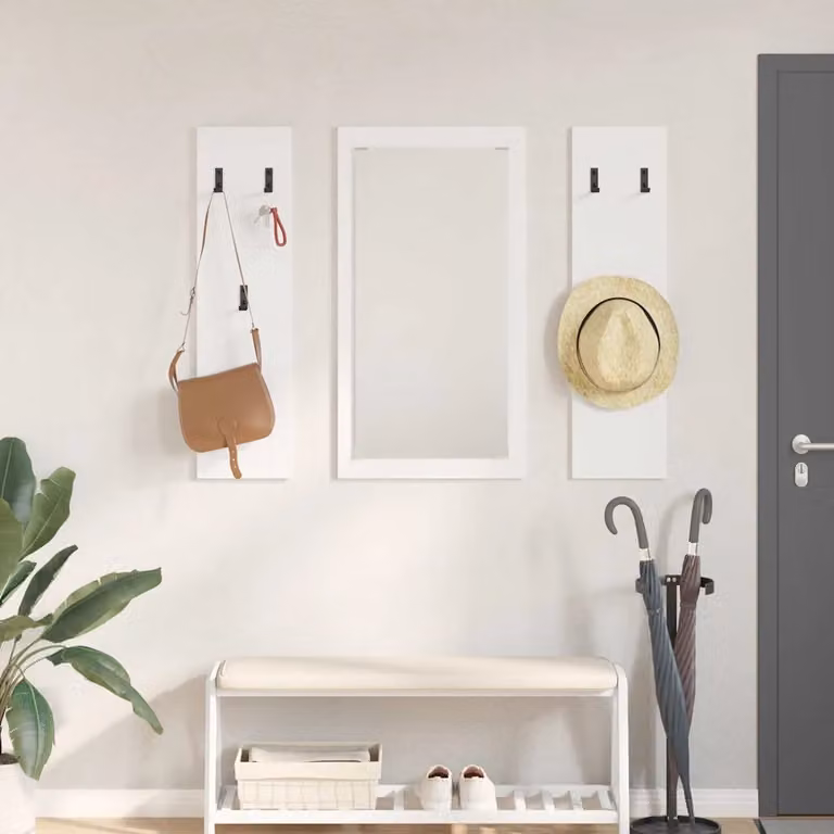 vidaXL Appendiabiti a muro moderno in MDF Bianco L: 96 cm, P: 1,5 cm, H: 90 cm