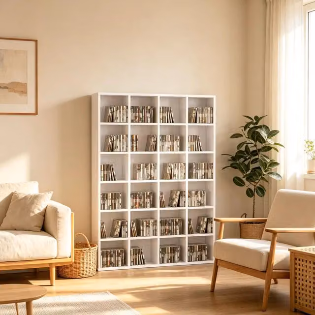 Scaffale porta CD/DVD REDOM Bianco con ripiani regolabili L: 89 cm, P: 20 cm, H: 130,5 cm