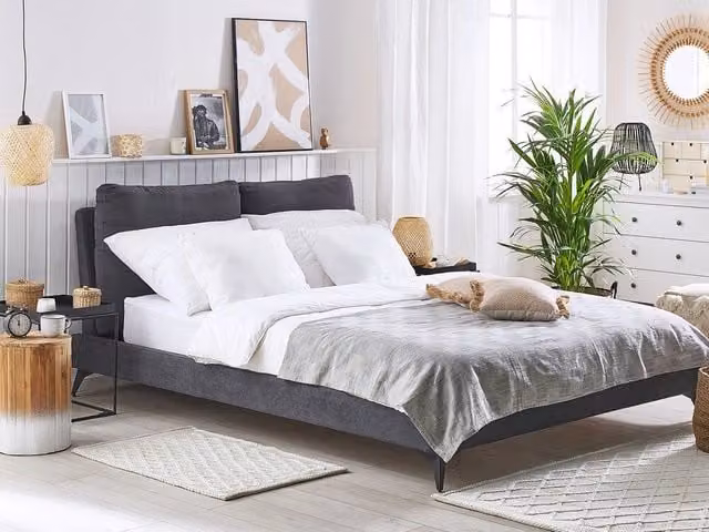 Letto imbottito Beliani in velluto grigio L/P/H: 180 x 200 cm