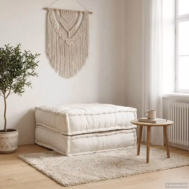Divano componibile soft body vidaXL in tessuto beige e bianco, L/P/H: 70 x 70 x 36 cm