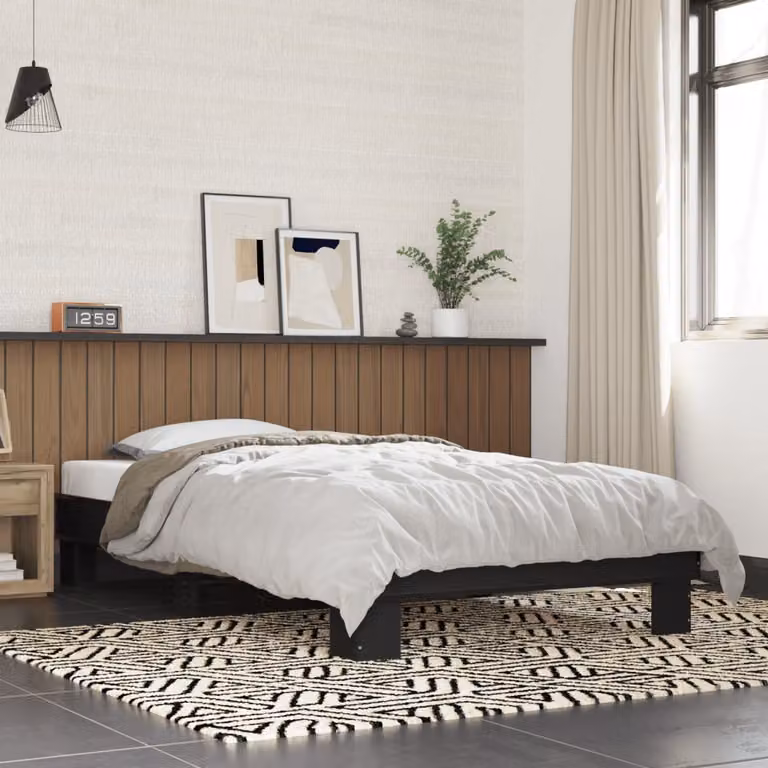 vidaXL Giroletto Nero in Legno e Metallo 90x190 cm