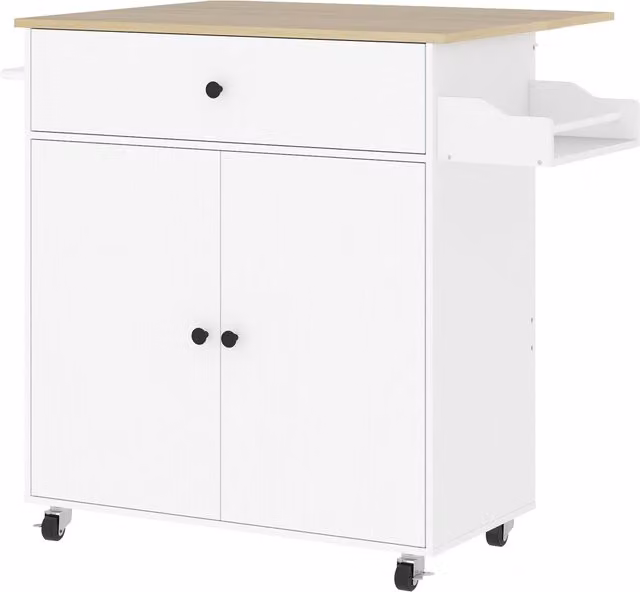 Isola per cucina HOMCOM con cassetto, armadietto, portaspezie e portasciugamani, Bianco e Rovere, L: 106 cm, P: 42 cm, H: 87 cm