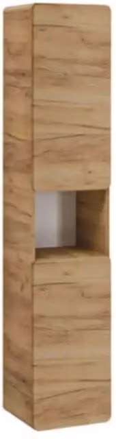 Colonna da bagno sospesa Meublorama con 2 ante e ripiano aperto, colore marrone, H: 170 cm