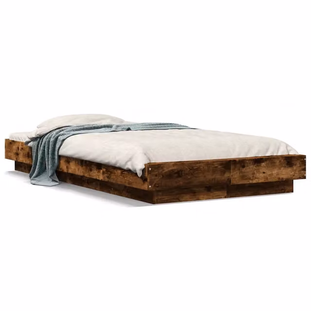 Letto singolo per adulti in legno multistrato Rovere Fumo con doghe fisse L/P/H: 200 x 90 x 23 cm