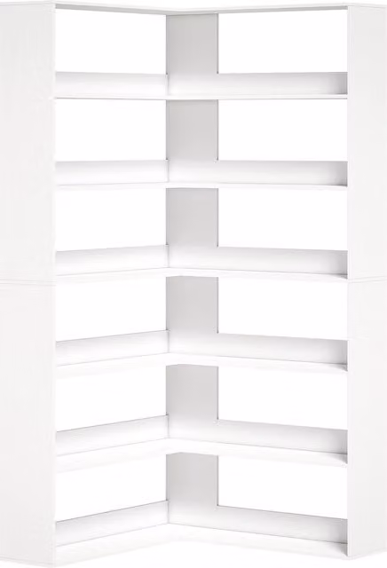 Scaffale angolare a L HOMCOM con 7 ripiani e protezione posteriore, bianco effetto legno