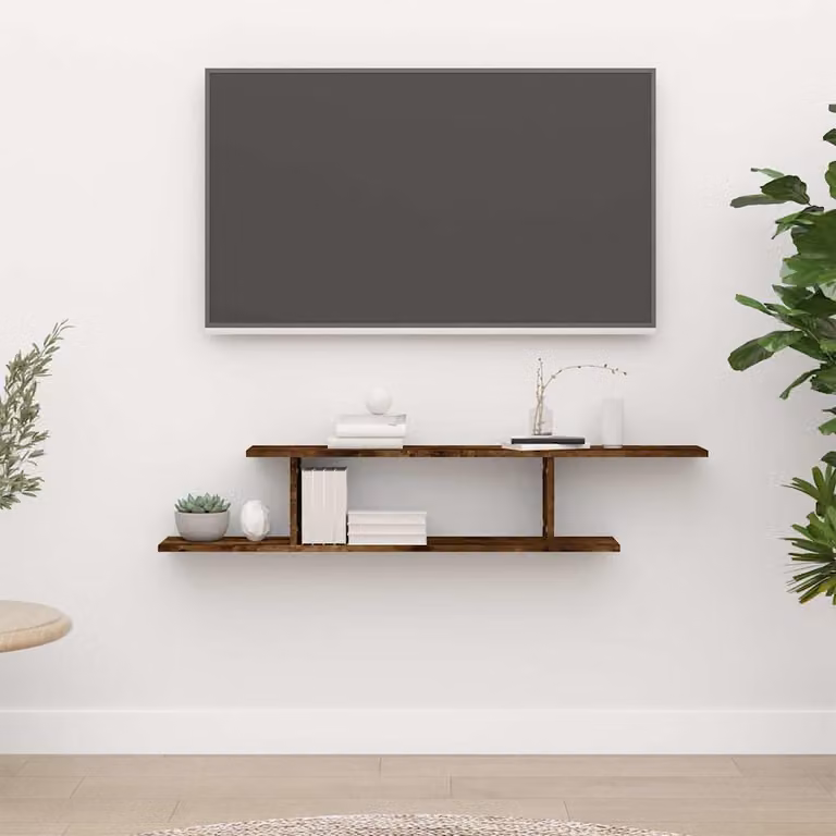 Scaffale TV a parete vidaXL in legno Rovere Fumo, design moderno per soggiorno, L 125 cm x H 18 cm x P 23 cm