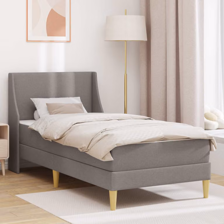 Set letto moderno vidaXL con struttura imbottita in tessuto grigio e 2 materassi in schiuma