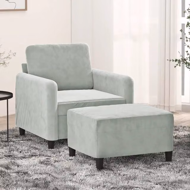 Poltrona con Poggiapiedi vidaXL in Velluto Grigio con Struttura in Metallo e MDF