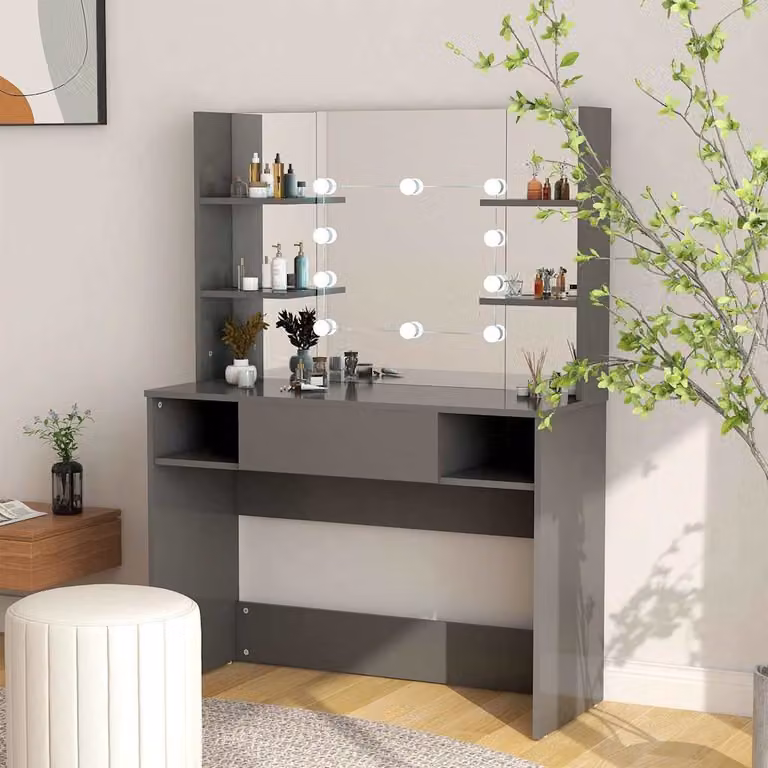 vidaXL Toeletta Hollywood con Luci LED in MDF Grigio L: 100 cm, P: 40 cm, H: 135 cm