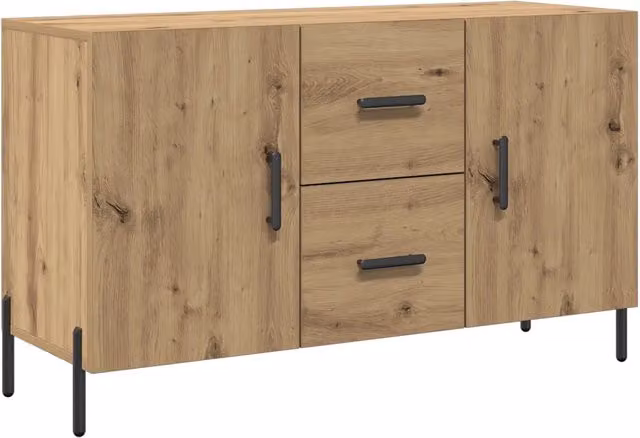 Credenza Buffet in Legno Rovere e MDF Marrone con Dettagli in Metallo Design Moderno L: 100 cm, P: 36 cm, H: 60 cm