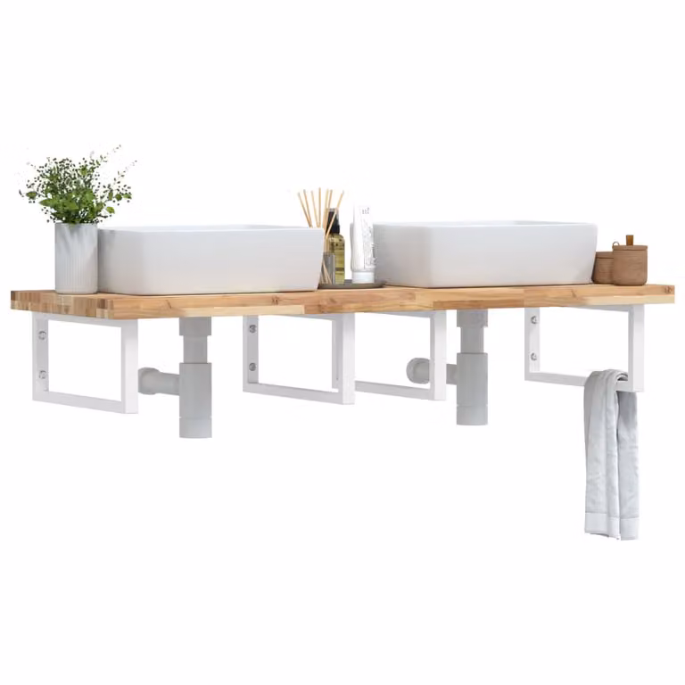 Ripiano a parete per lavabo vidaXL in legno di acacia e metallo, moderno, marrone e bianco