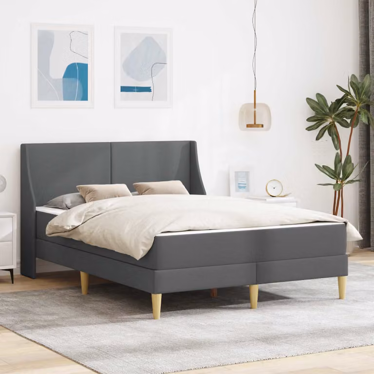 Letto moderno con testiera imbottita e materasso in schiuma vidaXL, colore grigio, struttura in legno e poliestere