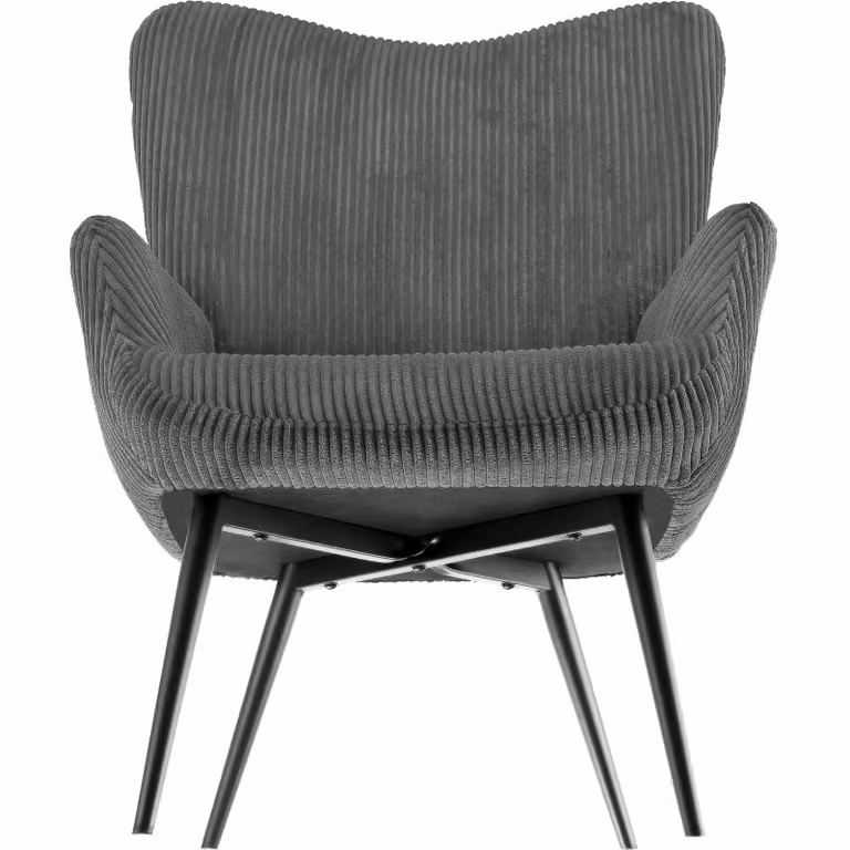 Poltrona Hygge tectake imbottita in velluto e corda, colore antracite e nero, L: 76,0 cm, P: 72,0 cm, H: 100,5 cm