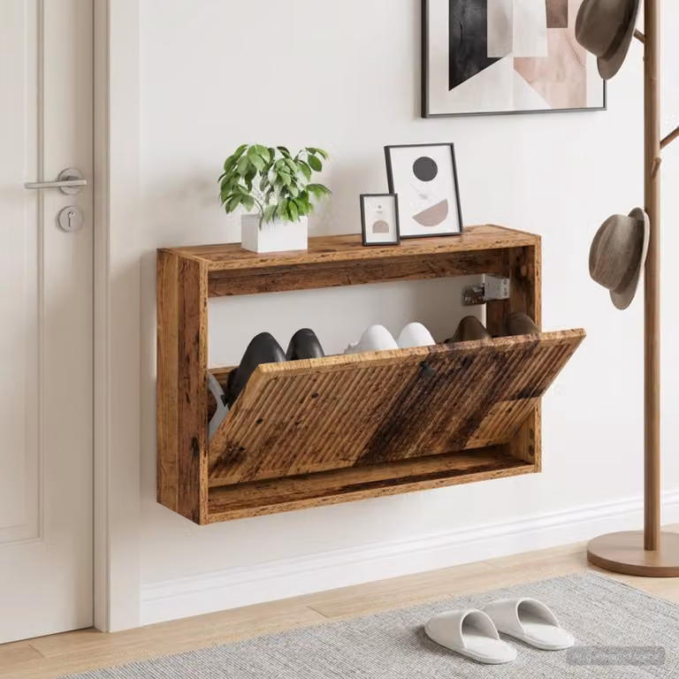 Mobiletto per scarpe da muro vidaXL in stile rustico, colore marrone e nero, L 71 x P 17 x H 43 cm