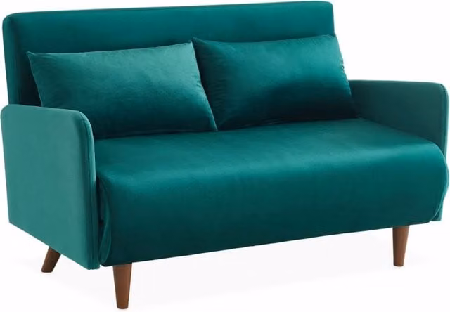 Divano letto Sweeek in velluto verde con poggiatesta regolabile e coperture rimovibili per 2 persone, L/P/H: 120 x 190 cm