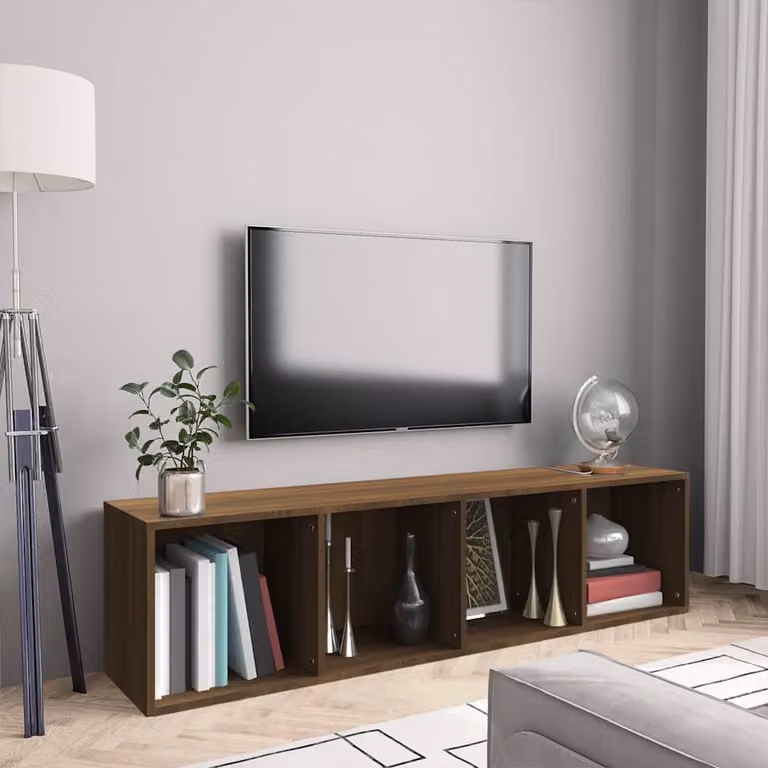 Libreria e Mobile TV vidaXL in Legno Rovere Marrone, Design Classico a Parete, L: 143 cm, P: 30 cm, H: 36 cm