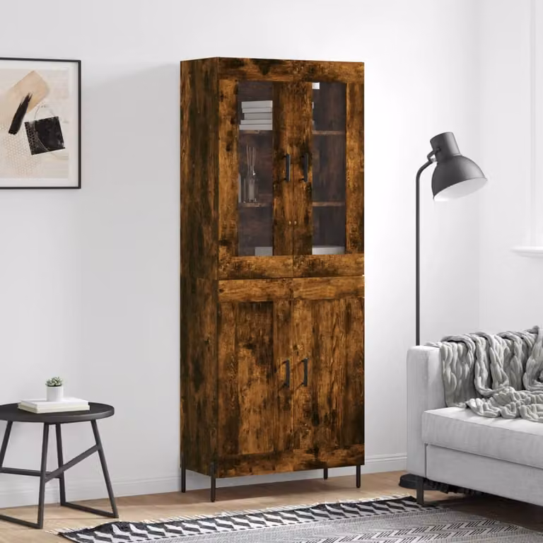 Credenza moderna vidaXL in rovere fumo con ante in vetro e ripiani interni, L/P/H: 69,5 x 34,0 x 180,0 cm