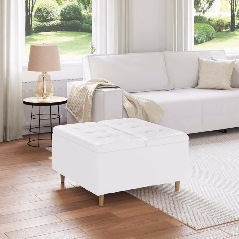 Pouf con contenitore vidaXL in pelle sintetica bianco L 80 x P 80 x H 45 cm