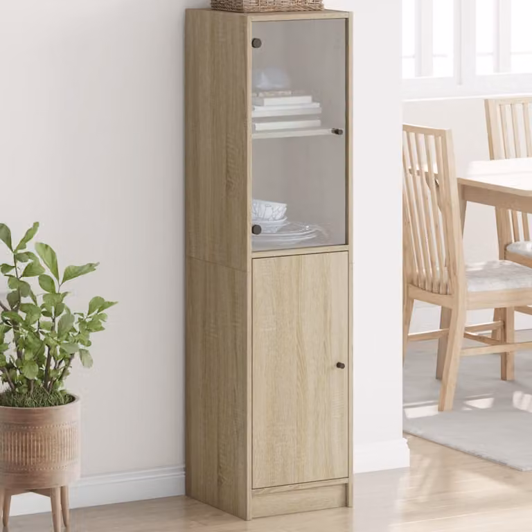 vidaXL Credenza Moderna con Ante in Vetro in Rovere, L 35 cm, P 37 cm, H 142 cm