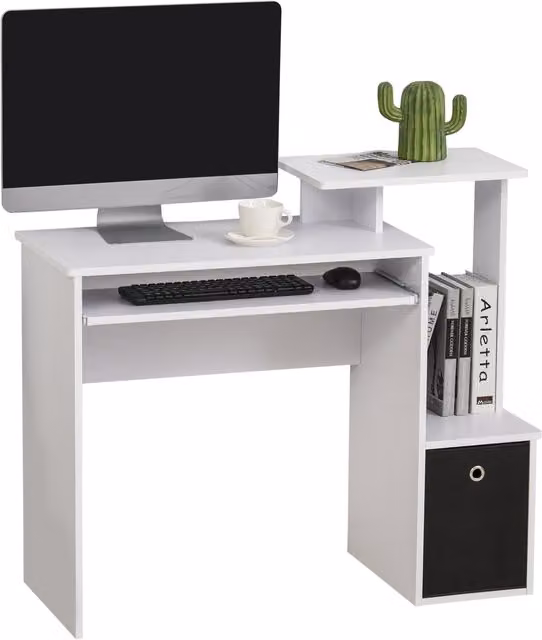 Scrivania da computer moderna Vinsetto, Bianco e Nero, L 100 x P 40 x H 86,6 cm