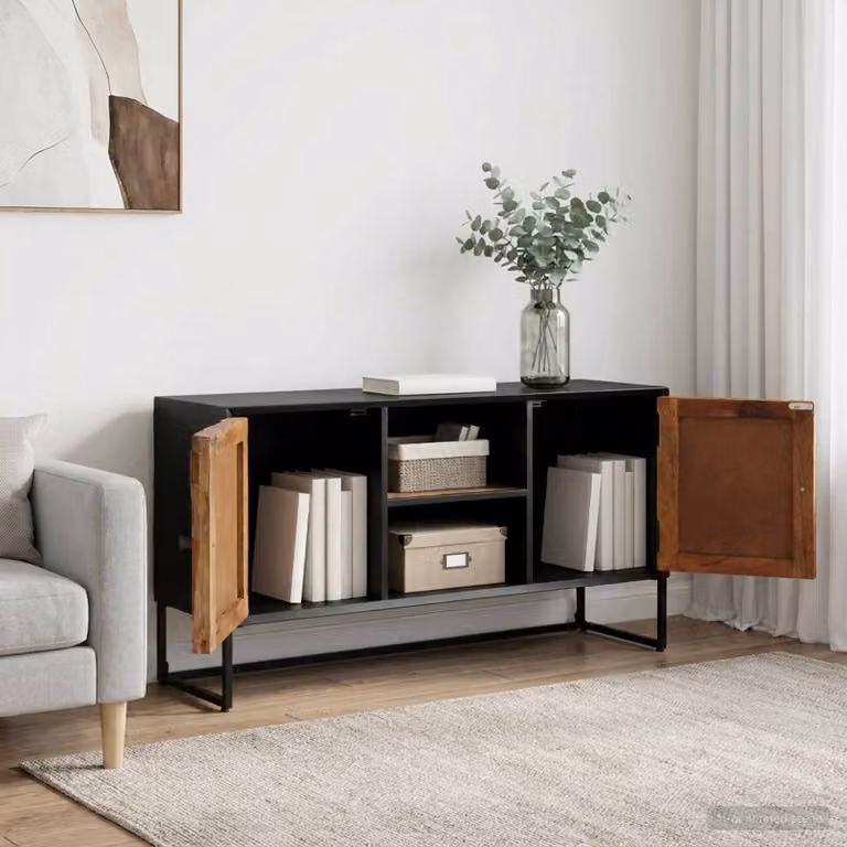 Credenza moderna vidaXL in legno e MDF per soggiorno, marrone e nero, L 105 x P 30 x H 55 cm