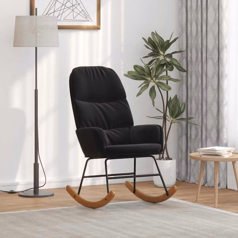 Sedia a dondolo vidaXL in velluto nero con struttura in metallo e MDF per soggiorno o camera da letto