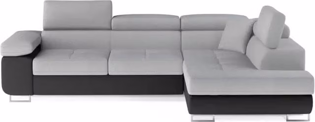 Divano ad angolo convertibile MENTON MEUBLORAMA grigio con funzione letto, contenitore e poggiatesta regolabile, L/P/H: 272 x 145 x 85 cm