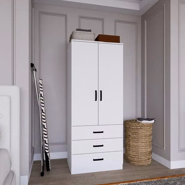 Armadio da camera da letto DMORA Sondrio con ante scorrevoli e cassetti interni, Bianco opaco, L: 60 cm, H: 175 cm