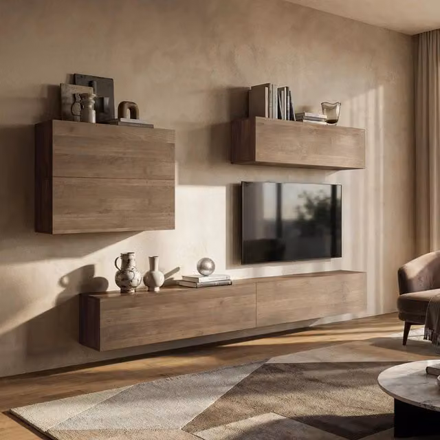 Parete Attrezzata Modulabile Gate DMORA con Lowboard e Scaffali Aperti, Marrone Noce