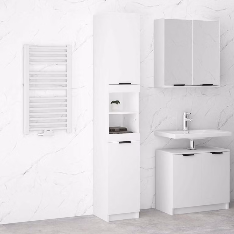 Armadietto da bagno moderno vidaXL bianco in legno e MDF con ante a battente e ripiani interni, L/P/H: 32 x 34 x 188,5 cm