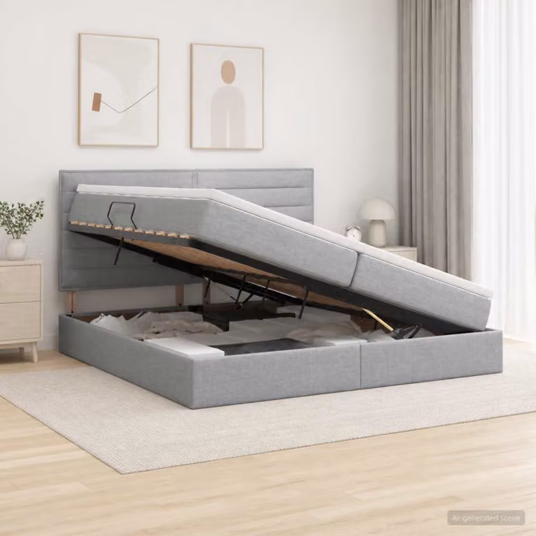 Letto con contenitore e materasso vidaXL Grigio Chiaro L/P/H: 200 x 200 x 140 cm