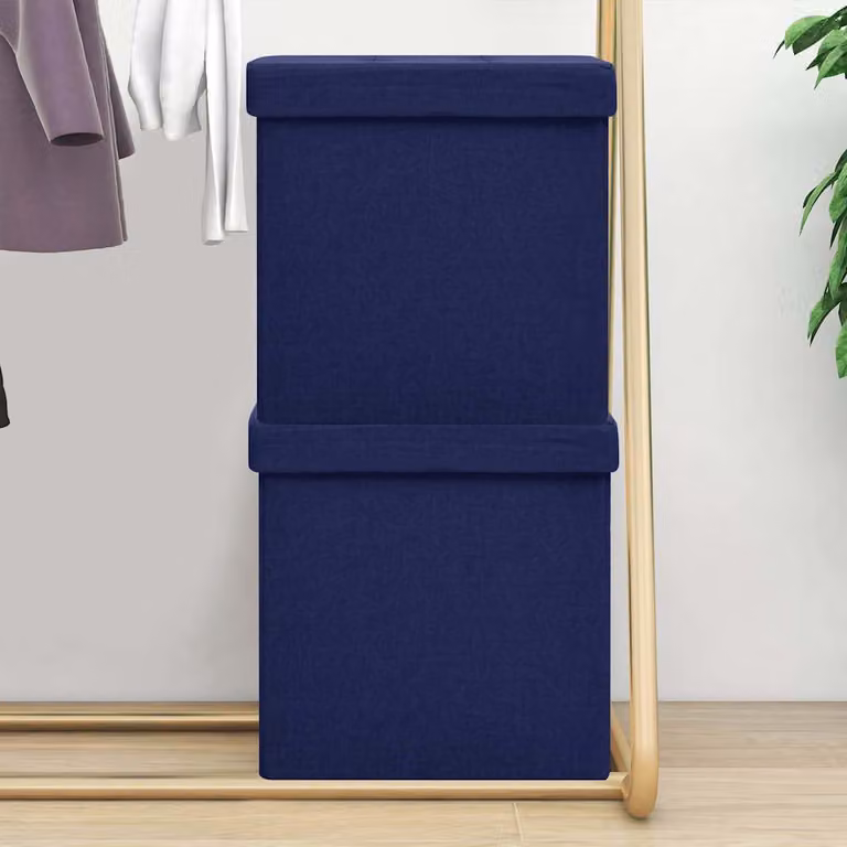 Set di 2 sgabelli con contenitore pieghevoli vidaXL in tessuto blu con rivestimento rimovibile
