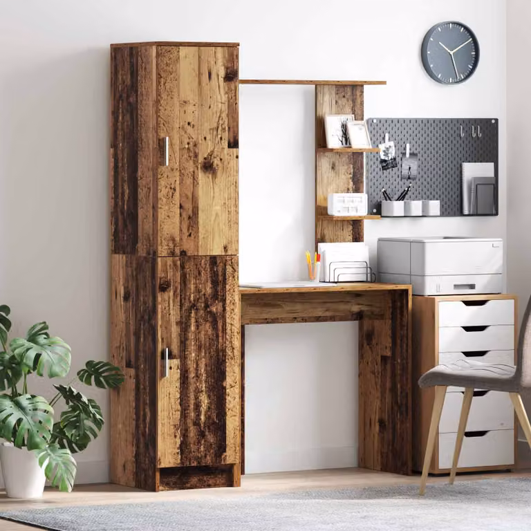 Set di scrivania con 2 scaffali vidaXL in legno vecchio marrone per home office L/P/H: 168 x 113,5 x 43,57 cm