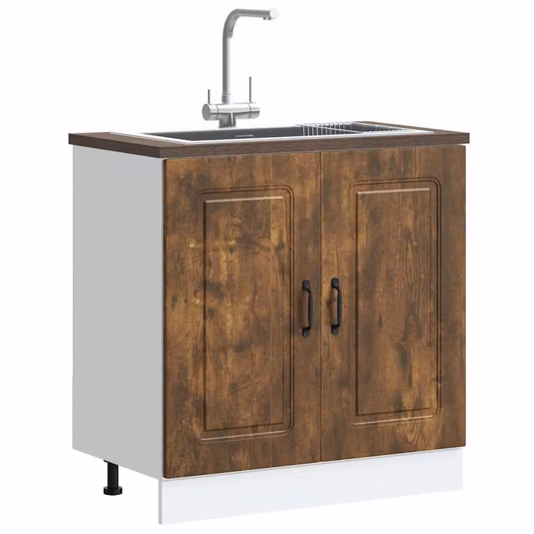 Base lavello mobile Kalmar vidaXL in rovere fumo, L: 80 cm, P: 46 cm, H: 81,5 cm