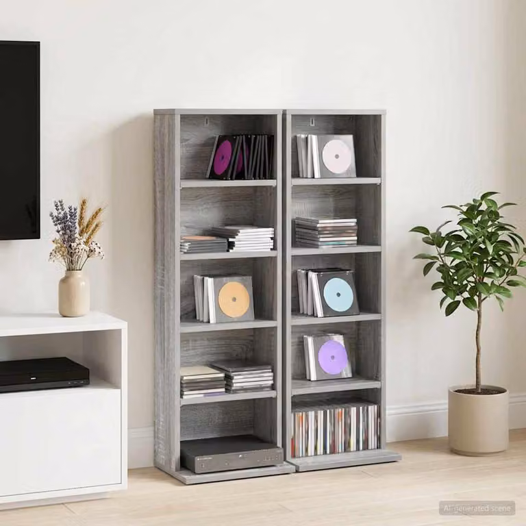 Mobile porta CD vidaXL in 2 pezzi, colore Sonoma grigio, con ripiani regolabili, L: 33 cm, P: 23,5 cm, H: 97,5 cm