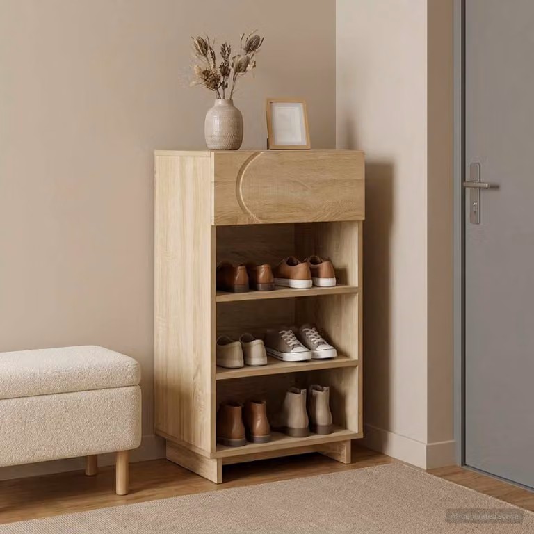 Scarpiera vidaXL in legno con ante e ripiani, colore marrone e beige, L/P/H: 48 x 38 x 87,5 cm