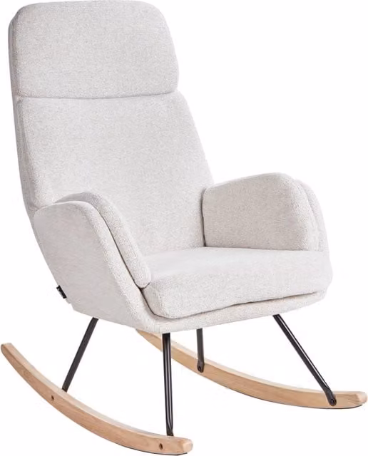 Sedia a dondolo Beliani in tessuto beige con gambe in legno e metallo per soggiorno e camera da letto