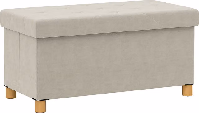 Panca Contenitore Pieghevole HOMCOM in Velluto Beige con Coperchio Imbottito, L 76 cm x P 38 cm x H 38 cm