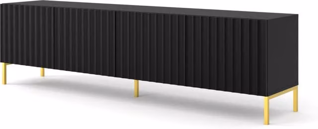 Credenza TV Wave Bim Furniture Nero Opaco e Oro L: 200 cm, P: 42 cm, H: 56 cm