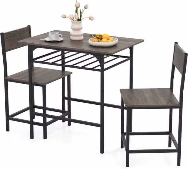 Set da pranzo HELLOSHOP26 composto da tavolo rettangolare e 2 sedie ergonomiche in stile industriale, colore grigio, L/P/H: 80 x 52,5 x 77 cm