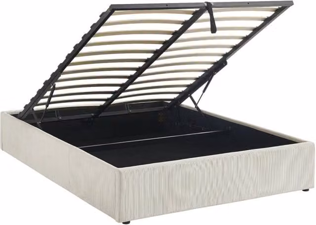 Letto contenitore moderno Sweeek imbottito in tessuto con rete a doghe L/P/H: 190 x 140 x 32 cm
