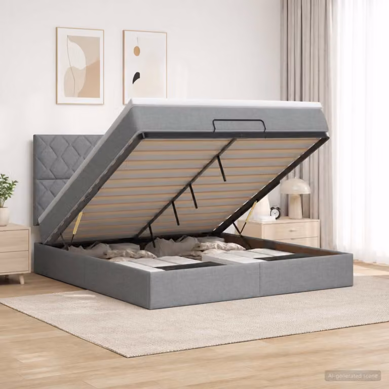 Letto ottomano con materasso vidaXL in tessuto Grigio Chiaro L: 140 cm, P: 190 cm