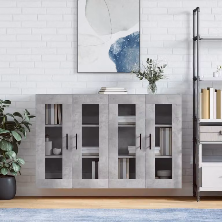 Set di 2 armadietti a parete vidaXL con ante in vetro, colore grigio, design minimalista in legno e MDF