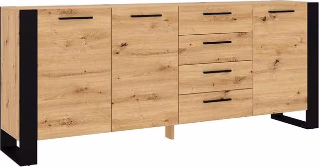 Credenza Cassettiera Nuka Bim Furniture Rovere e Nero Opaco L: 87 cm, H: 197 cm, P: 45 cm