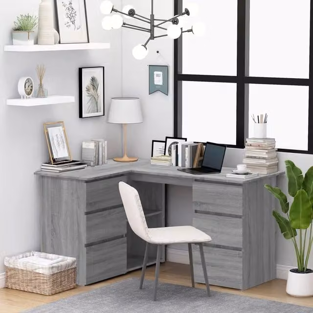 Scrivania angolare moderna vidaXL in legno grigio L: 145 cm, P: 100 cm, H: 76 cm